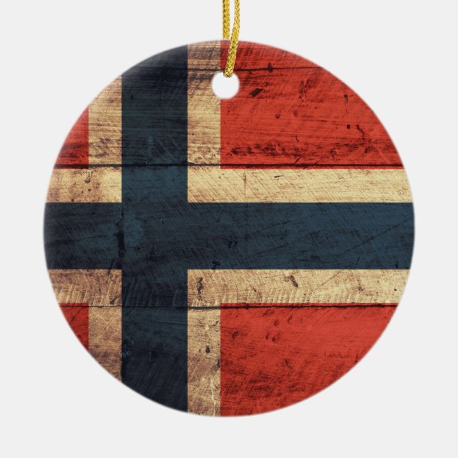 Wooden Norway Flag Ceramic Ornament (Front)