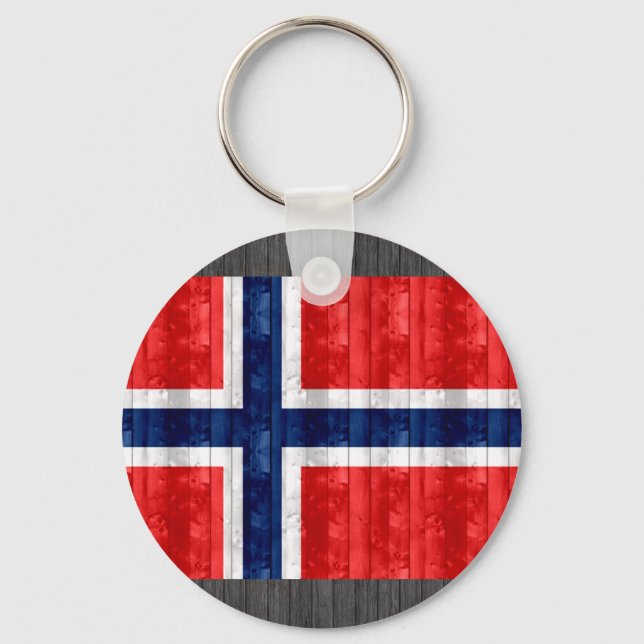Wooden Norwegian Flag Keychain (Front)