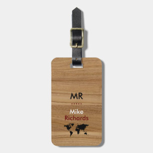 wooden (not real wood) nice monogram world travel luggage tag