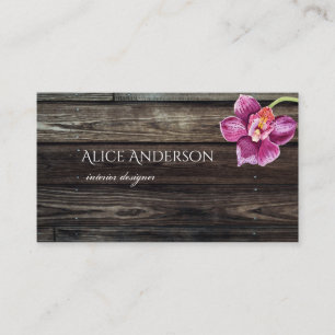 Wooden Orchid-Themed Interior Designer Business Card