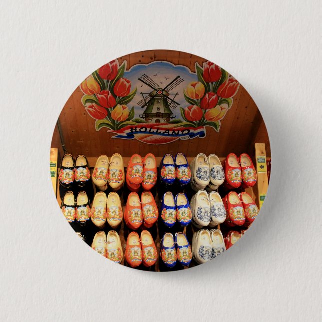 Wooden painted clogs, Holland 2 Inch Round Button (Front)