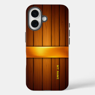 Wooden Panel with Golden Accent iPhone 16 Case