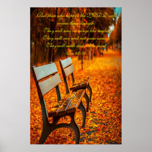 Wooden park benches hope in the LORD Poster