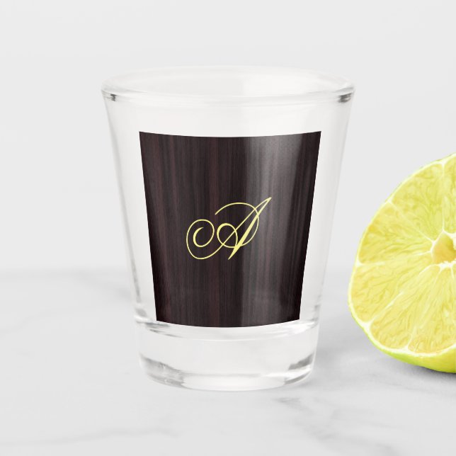 Wooden Pattern Monogram Handwritten Initials Shot Glass (Front)