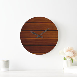 Wooden Planks, Barks, Boards, Barn Wall - Brown Large Clock