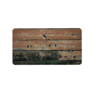 Wooden planks with algae grass  growing photograph label