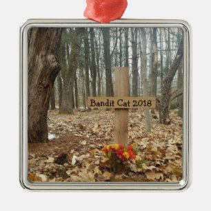 Wooden Post Grave Marker Custom Pet Name Metal Ornament
