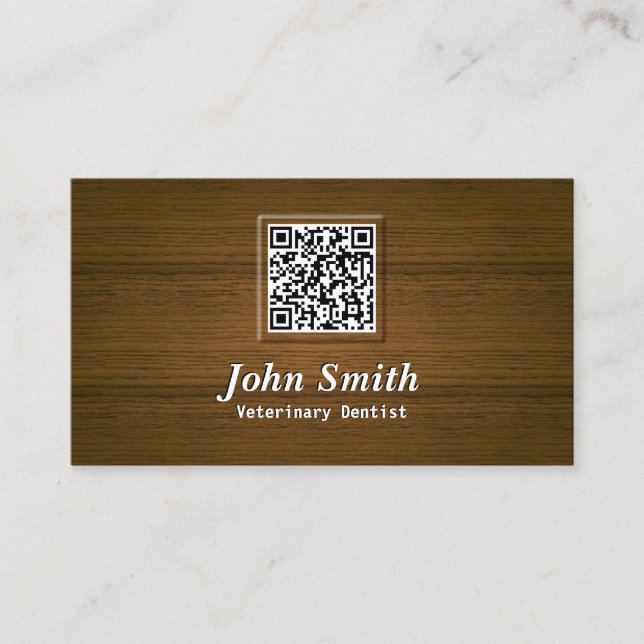 Wooden QR Code Veterinary Dentist Dental Office Business Card (Front)