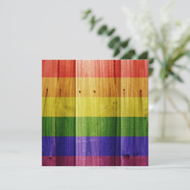 Wooden rainbow pride flag invitation (Standing Front)