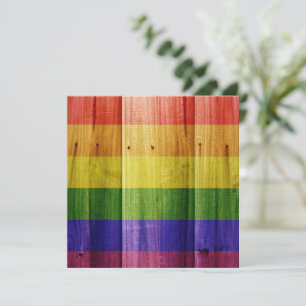 Wooden rainbow pride flag invitation