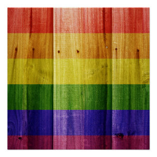 Wooden rainbow pride flag poster