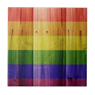 Wooden rainbow pride flag tile