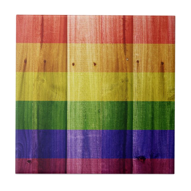 Wooden rainbow pride flag tile (Front)