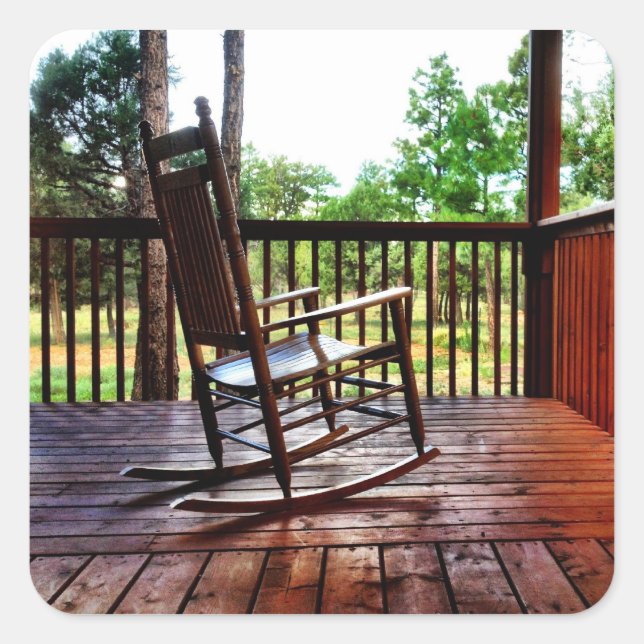 Wooden Rocking Chair on Porch Square Sticker (Front)