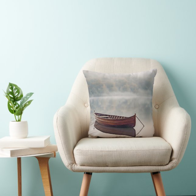 Wooden Rowboat On Calm Water Throw Pillow (Chair)