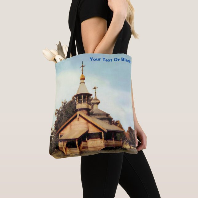 Wooden Russian Church Tote Bag (Close Up)