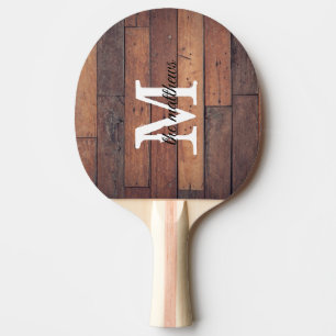 Wooden Rustic Farmhouse Monogram Name Ping Pong Paddle