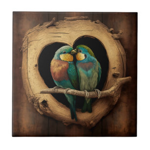Wooden Rustic Lovebirds Tile