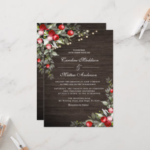 Wooden Rustic Winter Berries Wedding Invitation