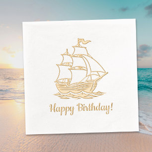 Wooden Sailing Ship Galleon Sea Birthday Foil Napkins