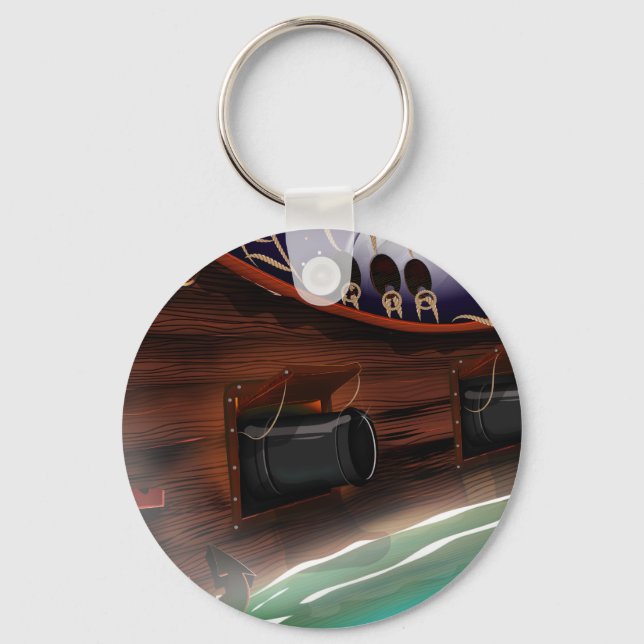 Wooden Sailship Cannon Keychain (Front)