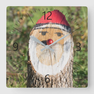 Wooden Santa Claus Square Wall Clock