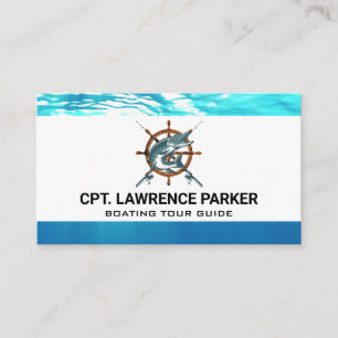 Wooden Ship Wheel   Boating   Fish and Poles Business Card