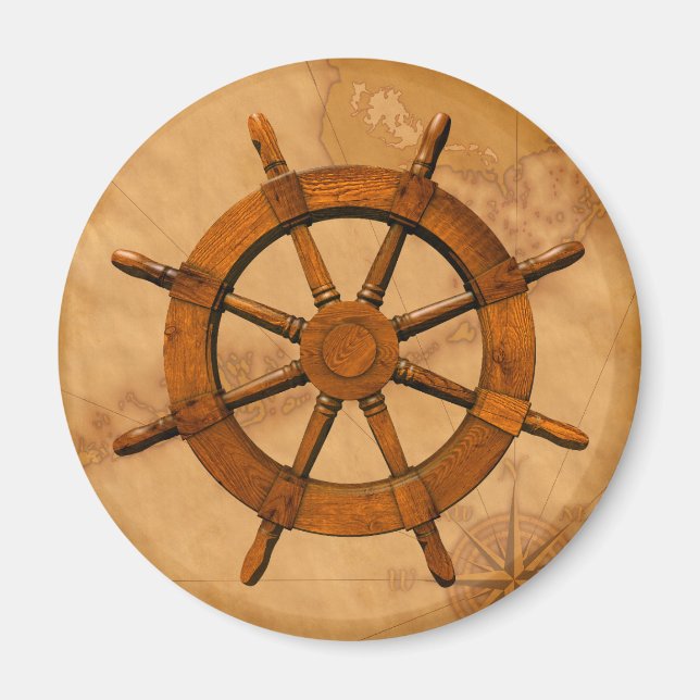Wooden Ship Wheel Magnet (Front)