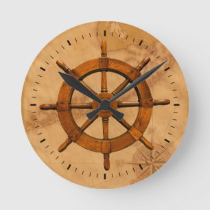 Wooden Ship Wheel Round Clock