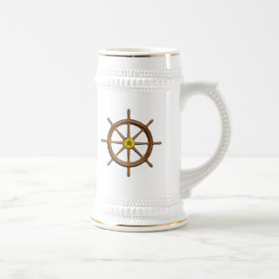 Wooden Ship's Wheel Beer Stein