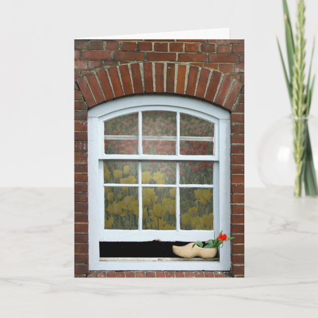 wooden shoe with tulip in window card (Front)