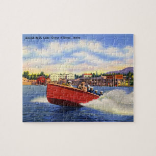 Wooden Speed Boat on Lake Coeur d'Alene, Idaho Jigsaw Puzzle