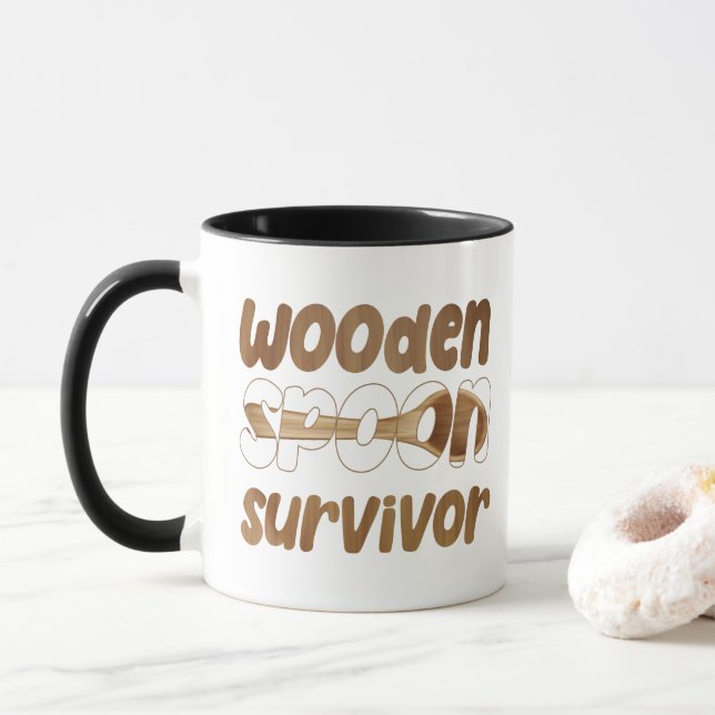 Wooden Spoon Survivor Funny Italian Fun Expression Mug (With Donut)