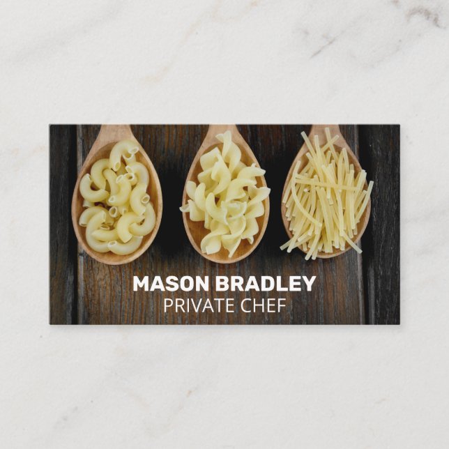 Wooden Spoons with Pasta on Table Business Card (Front)