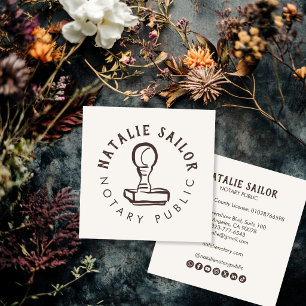 Wooden Stamp Logo Notary Public CUSTOM Social Icon Square Business Card