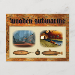 wooden submarine holiday postcard