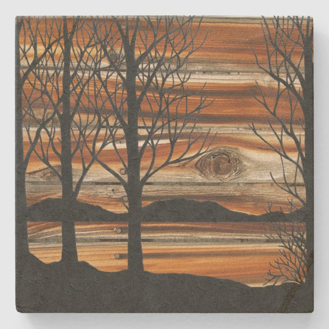 Wooden Sunset Stone Coaster (Front)