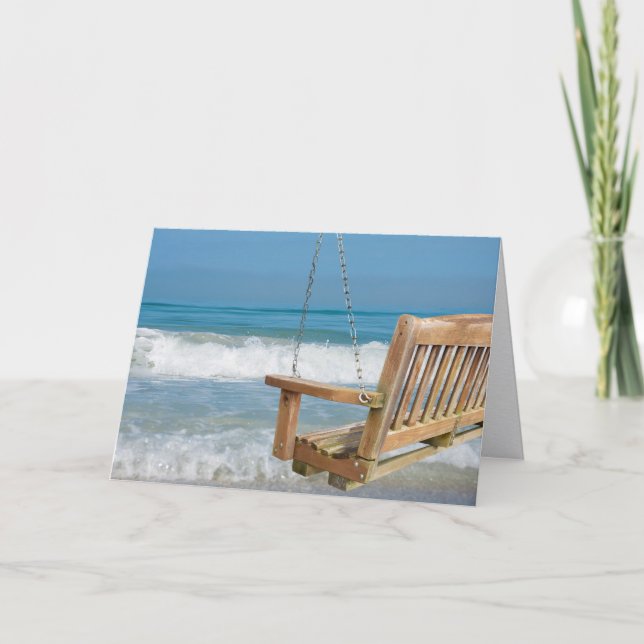 wooden swing and ocean view card (Front)