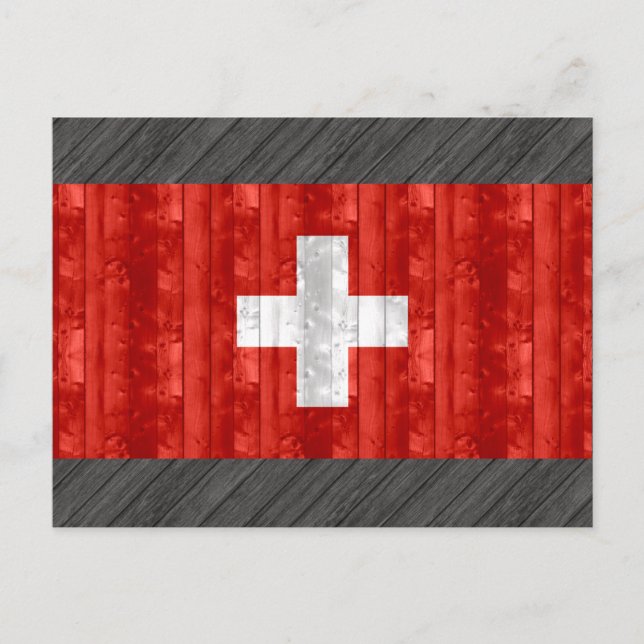 Wooden Swiss Flag Postcard (Front)