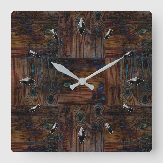 Wooden textured patches elements design natural wo square wall clock (Front)
