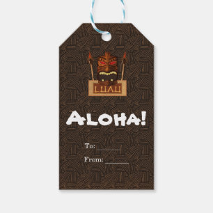 Wooden Tiki Mask Vintage Retro Luau Summer Party Gift Tags