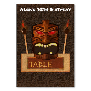 Wooden Tiki Mask Vintage Retro Luau Table Number