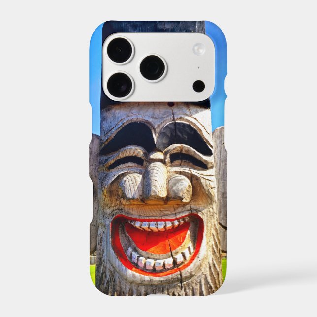 Wooden totem teeth laughing face photo bold funny (Back)