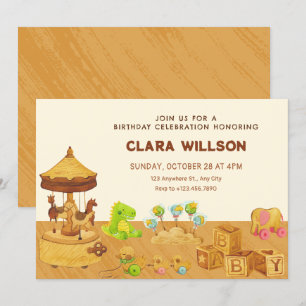 Wooden toys playful  birthday invitation