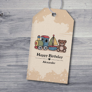 Wooden Toys with train, sailboat, and teddy bear Gift Tags