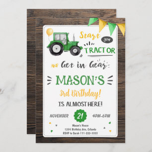 Wooden Tractor Birthday Invitation