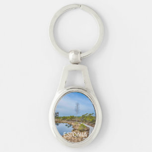 Wooden trail over swamp in Estonia Keychain
