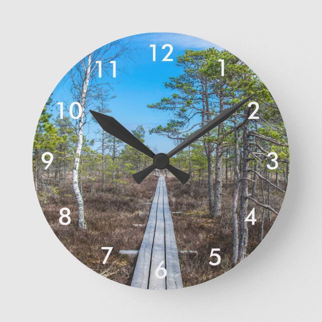 Wooden trail over swamp round clock (Front)