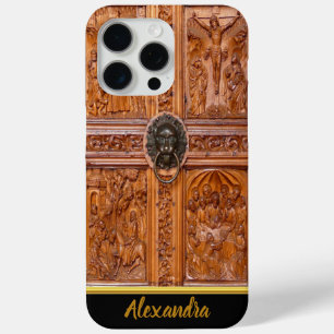Wooden tree door with with a lion knocker iPhone 15 pro max case