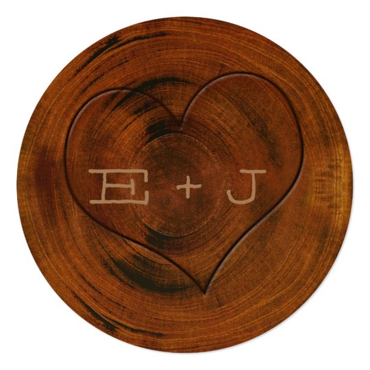 Wooden Tree Stump Carved Heart Wedding Invitation